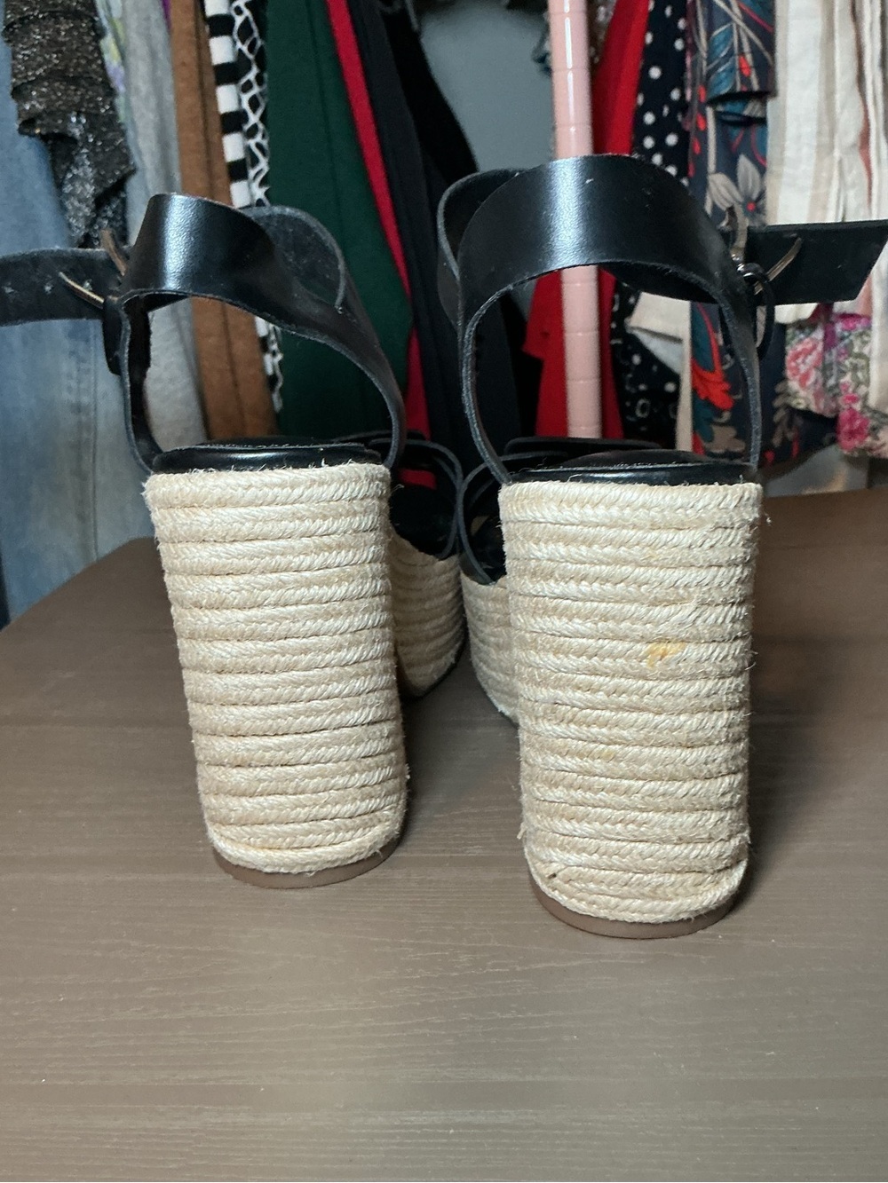 Black Leather Platform Espadrille Sandals - Picture 8 of 9